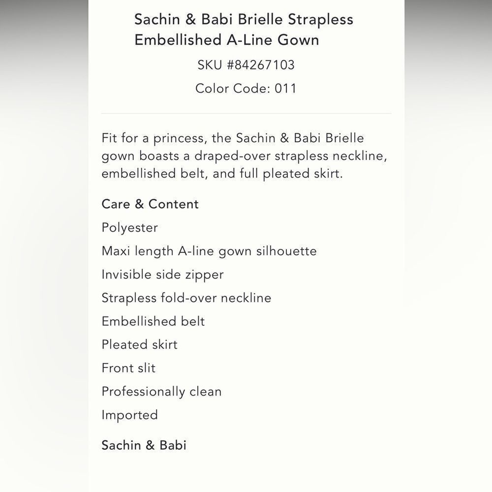 Anthropologie Sachin & Babi Brielle Strapless Embellished A-Line Gown/ s… - Picture 15 of 15